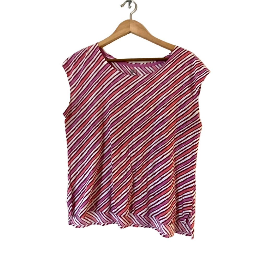 JCP JCPenny Diagonal Stripe T-Shirt Petite XLP Pink Purple Sleeveless Hi‎ Low